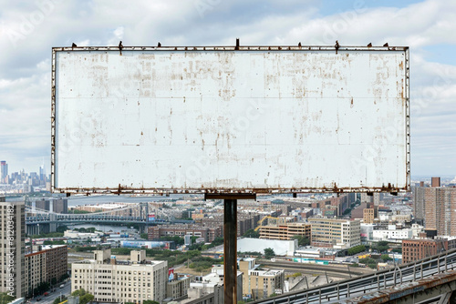 City-themed billboard mockup, empty and wide, set against an urban landscape. photo