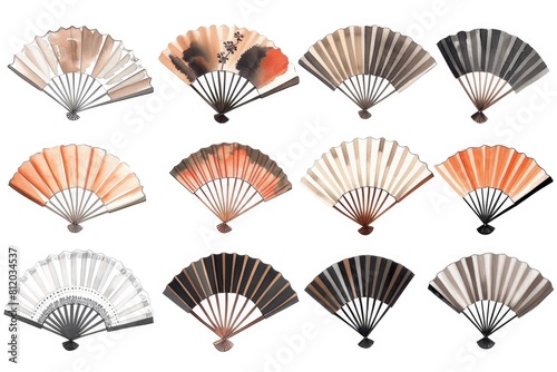 Different types of fans on a plain white background. Suitable for various cooling or ventilation concepts
