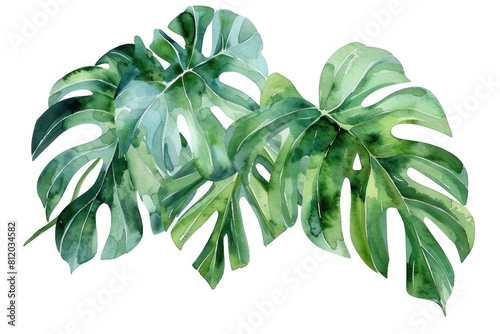 Vibrant watercolor painting of two tropical leaves  perfect for nature-themed designs