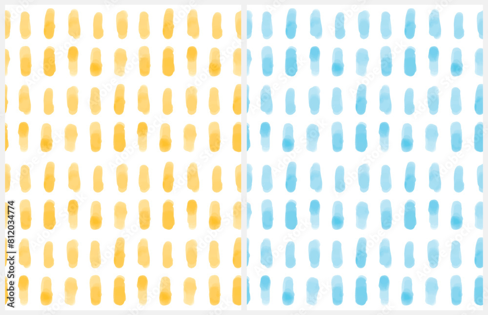 Watercolor Geometric Semless Patterns. Yellow and Light Blue Spots Isolated on a White Background. Modern Repeatable Abstract Print. Infantile Style Design Endless with Blue and Yellow Lines. Watercolor Geometric Semless Patterns. Yellow and Light Blue Spots Isolated on a White Background. Modern Repeatable Abstract Print. Infantile Style Design Endless with Blue and Yellow Lines.