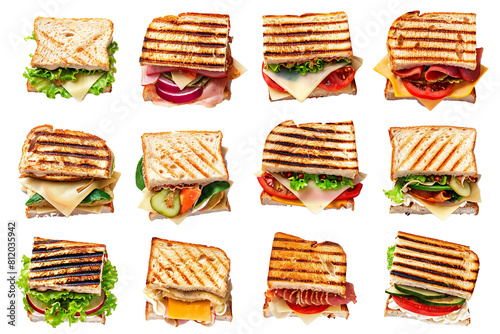 Variety of grilled sandwiches with different fillings