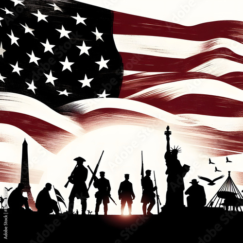 Fourth Of July Background, American Flag With Soldier Silhouette