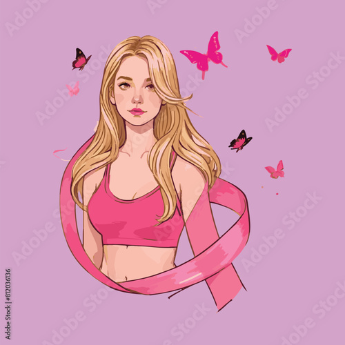 Women Breast Cancer Awareness background  in Pink Ribbon international symbol for month  October suitable for clipart and poster