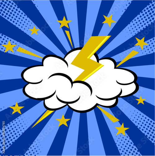thunderbolt sign with cloud pop art stylevector illustration photo