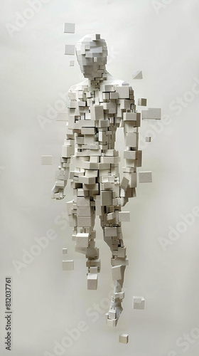 Humanoid figure composed entirely of cubes in various sizes. Futuristic sci-fi concept. © Got Pink?