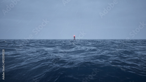 Sea buoy swings on the waves at storm