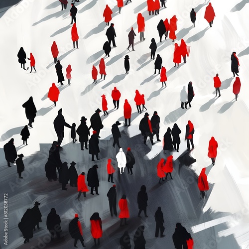 Illustration of abstract people crowd walking in different directions