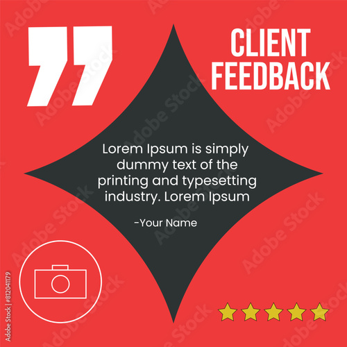 Modern and creative client testimonial social media post design. Customer service feedback review social media post or web banner. Vector illustration