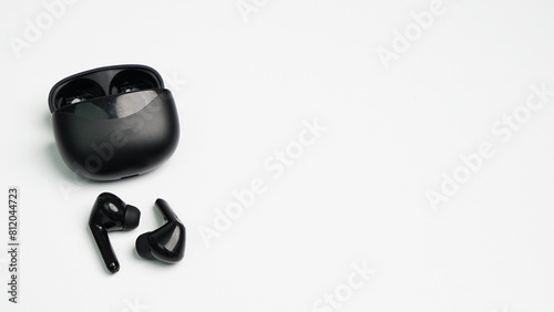 TWS True Wireless Stereo Earbuds Ear Airpods Earphones Basic Black isolated on white background