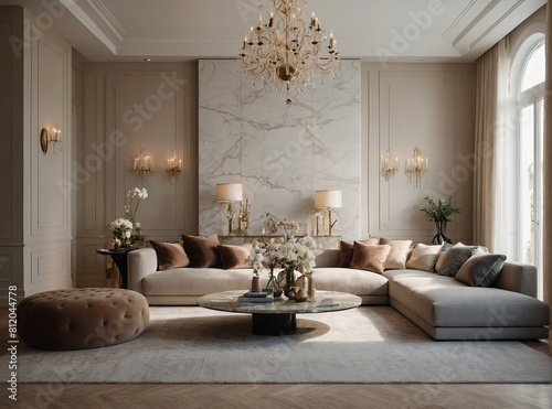 Elegant decorative accents  high ceilings  and designer furniture abound in this opulent living and dining area.