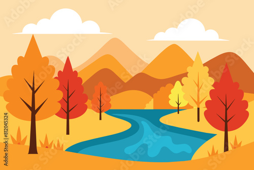 Collection of autumn river landscapes for banner  web site  social media. Editable vector illustration with beautuful fall scenery  orange and yellow trees in forest