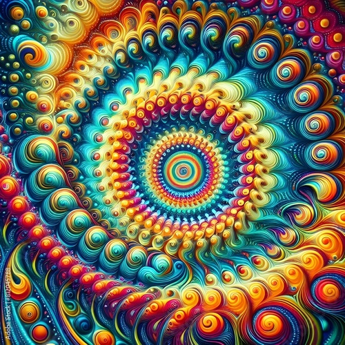 Psychedelic  spiral pattern  pulsating with color  digital art