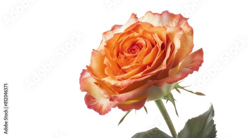 A captivating top down shot of an Orange Rose blossom against a crisp white backdrop making it an ideal symbol for celebrating Valentine s Day