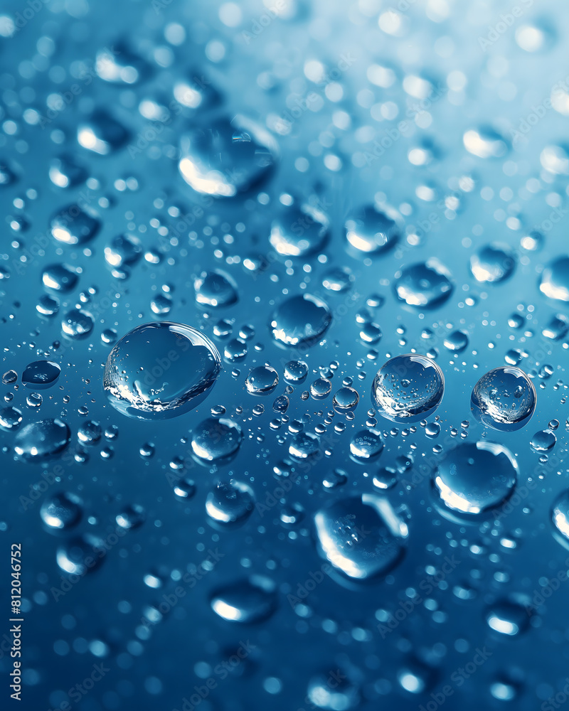 Close-up of Water Droplets on a Gradient Blue Surface