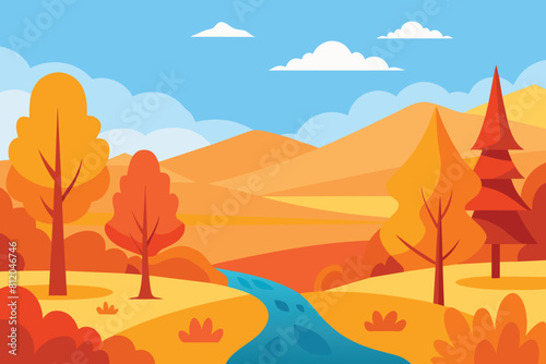 Collection of autumn river landscapes for banner  web site  social media. Editable vector illustration with beautuful fall scenery  orange and yellow trees in forest