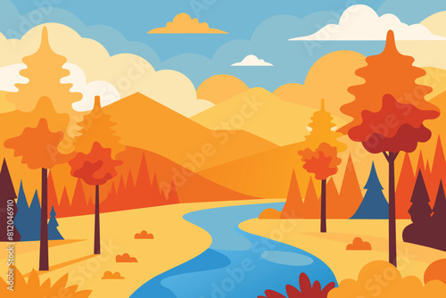 Collection of autumn river landscapes for banner  web site  social media. Editable vector illustration with beautuful fall scenery  orange and yellow trees in forest