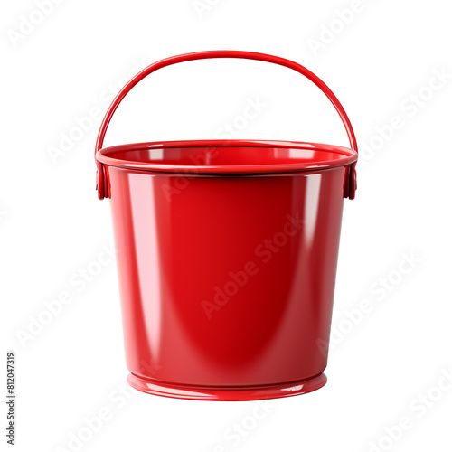 Red plastic bucket isolated on transparent background