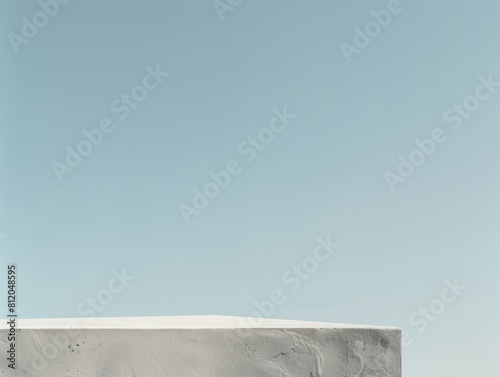 Generated image3D Illustration Rectangle Square Podium Showcase Stand Presentation Product Examination Exhibition Space White Clean Concrete Minimal Modern Stone Display Platform Sky Cloud Background  photo