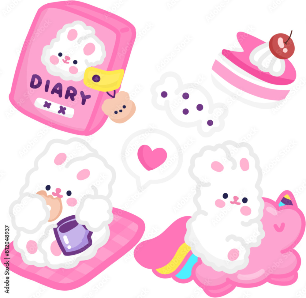 Fluffy white rabbit and sweets
