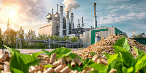 A image of a biomass power plant utilizing organic materials such as wood chips, agricultural residues, or municipal waste photo