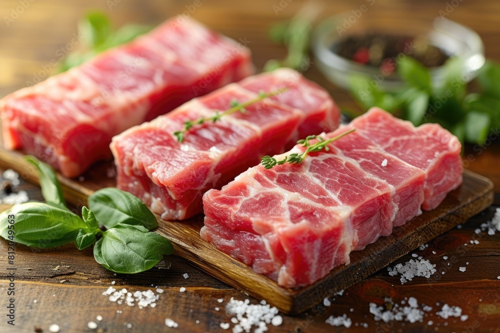 Succulent Pork on Weathered Wood: Farm-Fresh Delicacy Succulent Pork on Weathered Wood: Farm-Fresh Delicacy