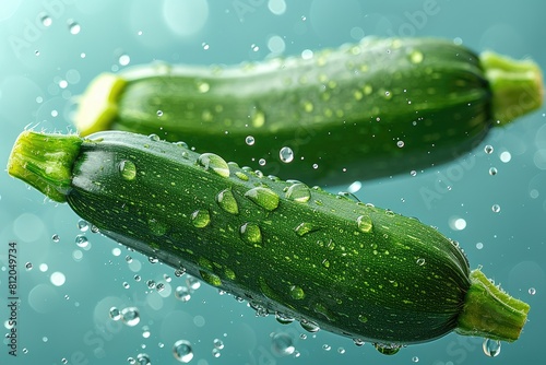 Zucchini Cut in Half  Floating on Azure Blue