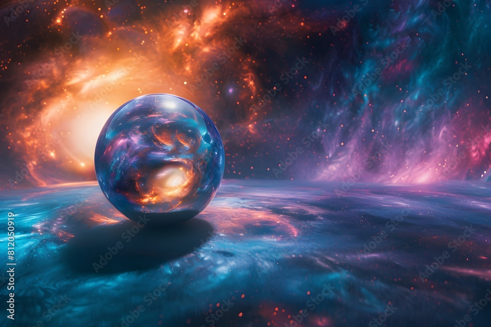 Crystal ball in space background filled with cosmic stars, planets, galaxies. Crystal ball in space background filled with cosmic stars, planets, galaxies.
