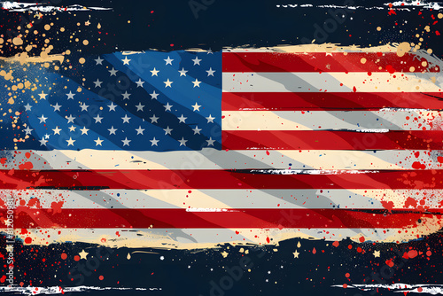American Flag colors and fireworks mockup background with copy space . 4 July independence day concept celebration
