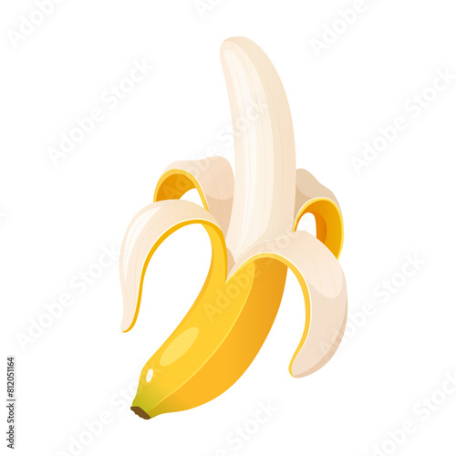 Illustration of open whole banana isolated on white background.	
