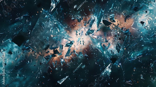 Sharp shards of glass suspended in space, glinting with the light of destruction