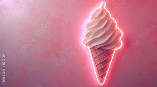 A vibrant pink ice cream cone displayed on a wall, Neon Sign