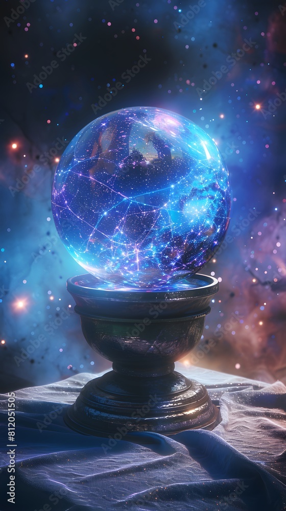 Crystal ball in space background filled with cosmic stars, planets, galaxies. Crystal ball in space background filled with cosmic stars, planets, galaxies.