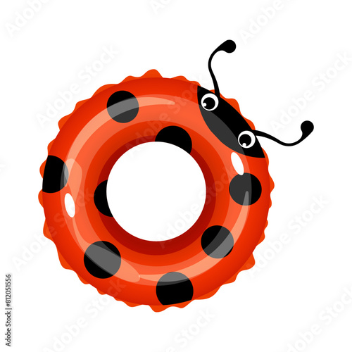 Bright swimming pool ring for kids in form of a ladybug.
