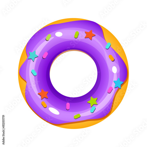 Bright swimming pool ring for kids in form of donut.
