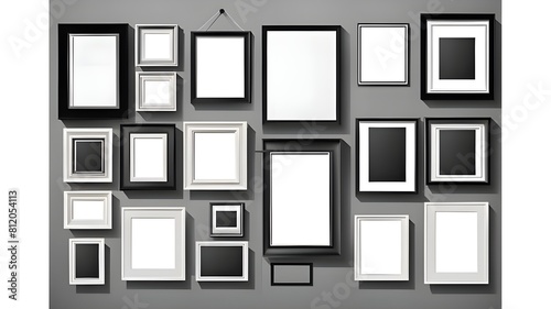 Sets of Empty Blank Mock Up Frames on gray wall Family album Concept