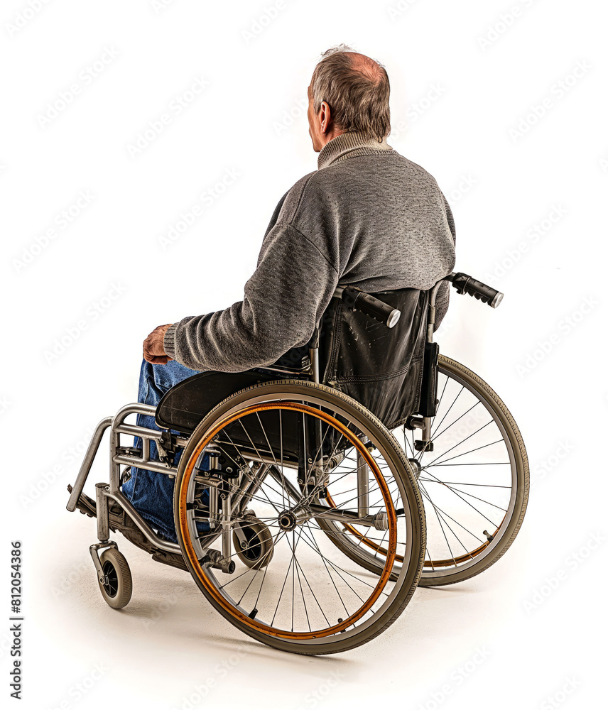 Senior man in a basic wheelchair on white Senior man in a basic wheelchair on white