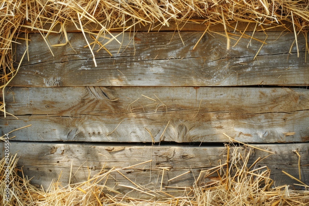 Straw Background. Empty Wooden Plank Frame on Weathered Vintage Board ...