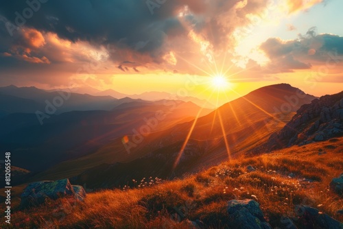 Inspiring Background. Sunset over Mountain Top in National Park