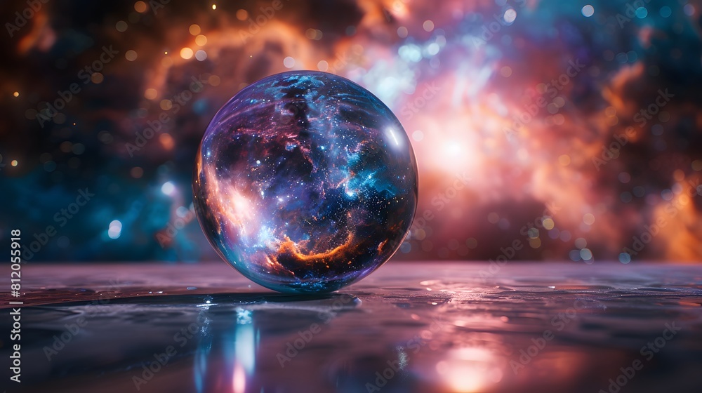 Crystal ball in space background filled with cosmic stars, planets, galaxies. Crystal ball in space background filled with cosmic stars, planets, galaxies.