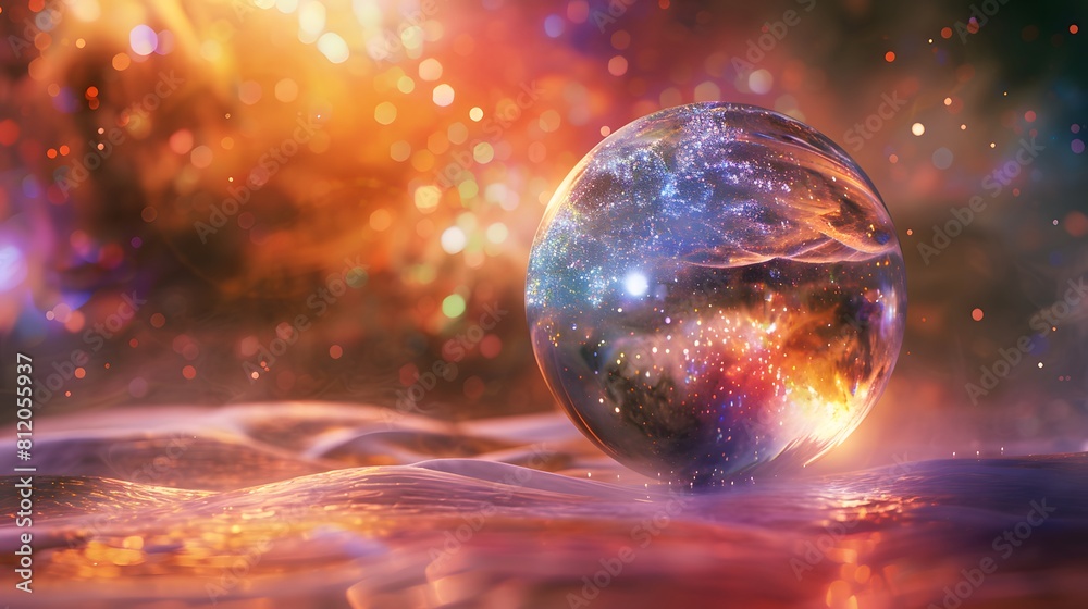 Crystal ball in space background filled with cosmic stars, planets, galaxies. Crystal ball in space background filled with cosmic stars, planets, galaxies.