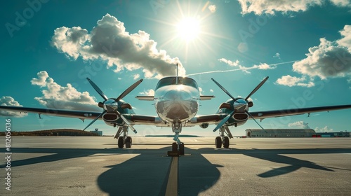 Plane with propellers parked at airport on sunny day © Elvin