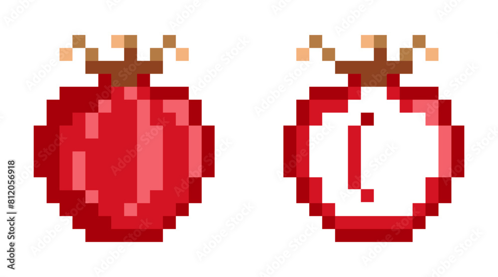 Pomegranate pixel icons Vector illustration on isolated background. Minimalistic 8-bit icon in retro style. Ideal for use in retro games, food labels, juice labels, kids products, or healthy lifesty Pomegranate pixel icons Vector illustration on isolated background. Minimalistic 8-bit icon in retro style. Ideal for use in retro games, food labels, juice labels, kids products, or healthy lifesty