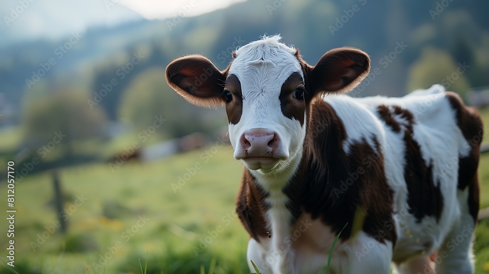 Young cow in a pasture looks directly into the camera Young cow in a pasture looks directly into the camera