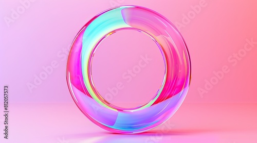 a rainbow circular shape with a pink background, in the style of , light azure and red, early computer art, soft shading, spherical sculptures, warmcore, high tonal range photo