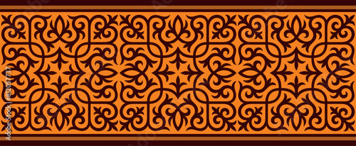 Безымянный-1Strip of plant patterns. Ethno style. Kazakh ornaments. Horizontal patterned design. Traditional patterns of Kazakhs. Ancient Turkic ornaments. Traditions of Kazakhstan. Decorative art of 