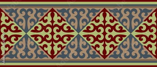 Безымянный-1Strip of plant patterns. Ethno style. Kazakh ornaments. Horizontal patterned design. Traditional patterns of Kazakhs. Ancient Turkic ornaments. Traditions of Kazakhstan. Decorative art of 