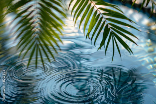 Palm Fronds Casting Shadows on Rippling Water  Tropical Ocean Waves with Tree Shadows  Serene Leaves on Rippling Water
