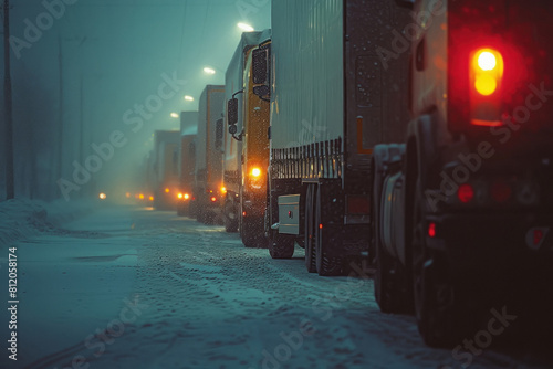 truck line in the snow fall photo