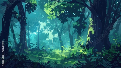 Generative AI Fantasy Backdrop  Immersive Deep Forest Painting Illustration