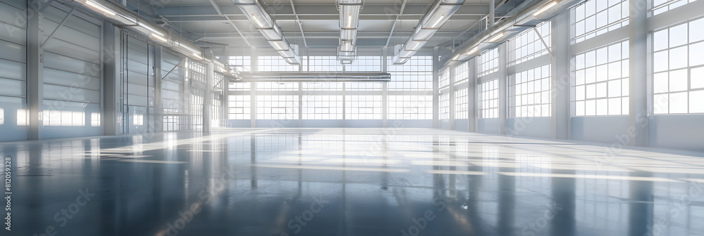 An enormous and airy industrial hall, showcasing modern architecture with an empty, clean interior. An enormous and airy industrial hall, showcasing modern architecture with an empty, clean interior.